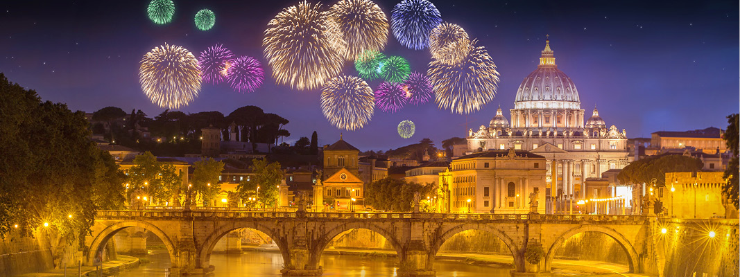 Nytårsfyrværkeri over Rom, Italien